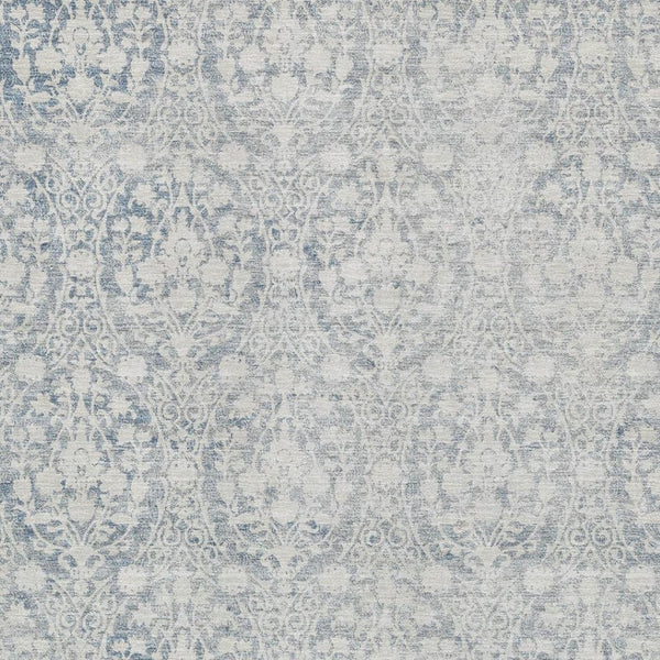 HomeRoots 8' Denim Blue And Ivory Damask Area Rug - Washable, UV Protected, Stain Resistant for Busy Homes 692086