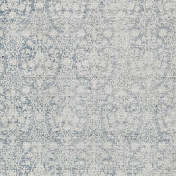 HomeRoots 9' Denim Blue & Ivory Damask Area Rug – Washable, UV Protected, Durable Design for High-Traffic Spaces 692087