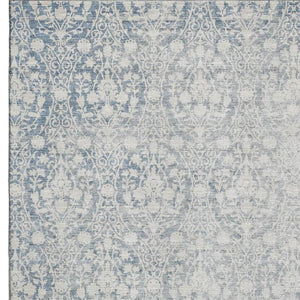 HomeRoots 10' Denim Blue and Ivory Damask Washable Area Rug with UV Protection - Stain-Resistant, Non-Slip Design 692088