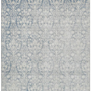 HomeRoots 10' Denim Blue and Ivory Damask Washable Area Rug with UV Protection - Stain-Resistant, Non-Slip Design 692088