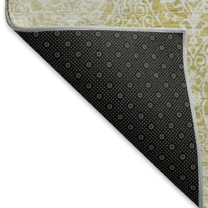 HomeRoots 5' X 8' Gold and Ivory Damask Area Rug – Washable, UV Protected, Perfect for High-Traffic Spaces! 692090