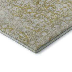 HomeRoots 5' X 8' Gold and Ivory Damask Area Rug – Washable, UV Protected, Perfect for High-Traffic Spaces! 692090