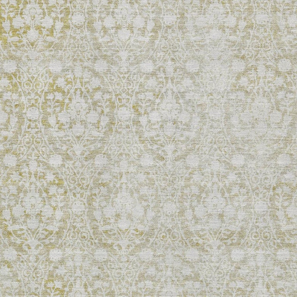 HomeRoots 5' X 8' Gold and Ivory Damask Area Rug – Washable, UV Protected, Perfect for High-Traffic Spaces! 692090