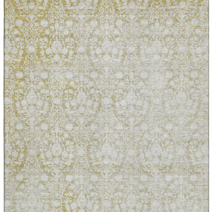 HomeRoots 5' X 8' Gold and Ivory Damask Area Rug – Washable, UV Protected, Perfect for High-Traffic Spaces! 692090
