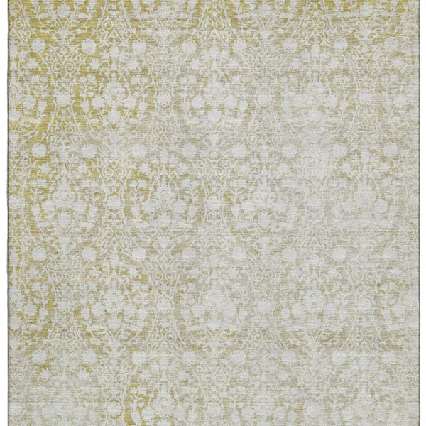 HomeRoots 5' X 8' Gold and Ivory Damask Area Rug – Washable, UV Protected, Perfect for High-Traffic Spaces! 692090