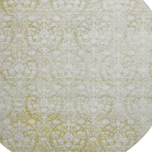 HomeRoots 8' X 8' Gold and Ivory Damask Round Rug - Washable, UV-Protected, Durable for High-Traffic Areas 692091
