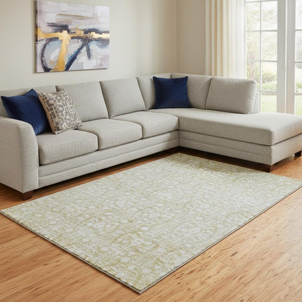 HomeRoots 8' Gold and Ivory Damask Washable Area Rug - UV Protected, Stain-Resistant, Perfect for Homes! 692092