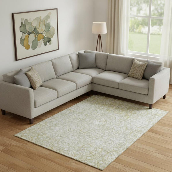 HomeRoots 9' X 12' Gold And Ivory Damask Area Rug - Washable, UV-Protected, Family-Friendly & Stylish Decor 692093