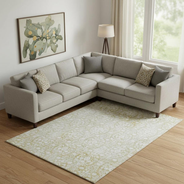 HomeRoots 10' X 14' Gold and Ivory Damask Area Rug - Washable, UV Protected, Durable, Stylish for Busy Homes 692094