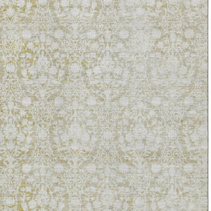 HomeRoots 10' X 14' Gold and Ivory Damask Area Rug - Washable, UV Protected, Durable, Stylish for Busy Homes 692094