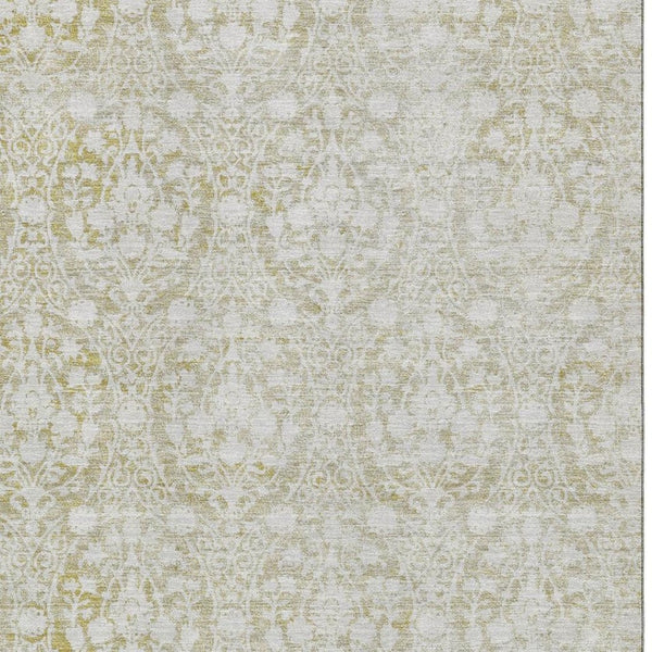 HomeRoots 10' X 14' Gold and Ivory Damask Area Rug - Washable, UV Protected, Durable, Stylish for Busy Homes 692094