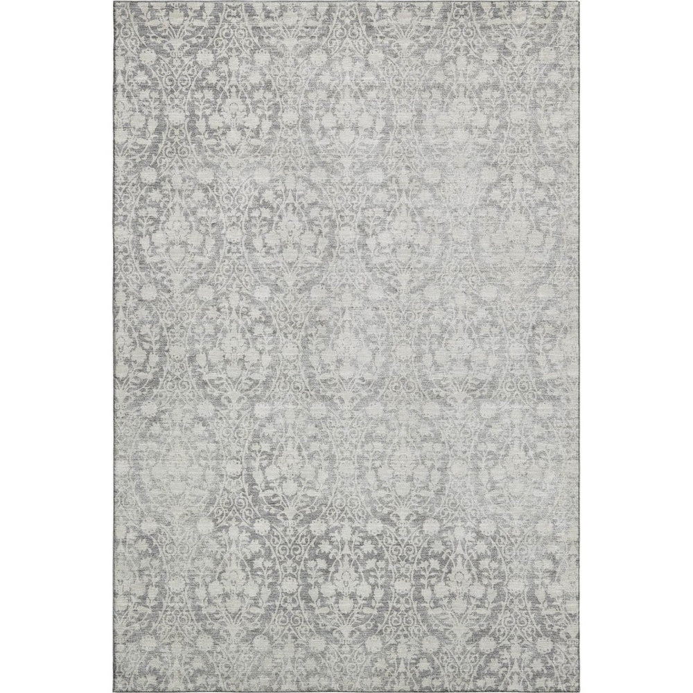 HomeRoots 5' X 8' Gray And Ivory Damask Area Rug - Washable, UV Protected, Stylish & Durable for Homes 692096