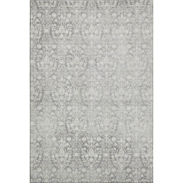 HomeRoots 5' X 8' Gray And Ivory Damask Area Rug - Washable, UV Protected, Stylish & Durable for Homes 692096