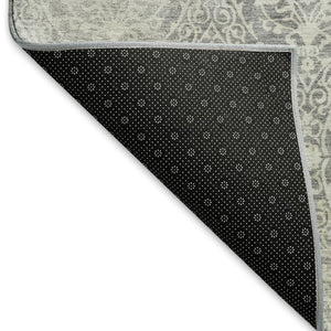 HomeRoots 5' X 8' Gray And Ivory Damask Area Rug - Washable, UV Protected, Stylish & Durable for Homes 692096