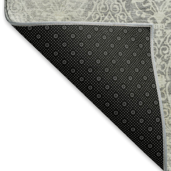 HomeRoots 5' X 8' Gray And Ivory Damask Area Rug - Washable, UV Protected, Stylish & Durable for Homes 692096