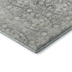 HomeRoots 5' X 8' Gray And Ivory Damask Area Rug - Washable, UV Protected, Stylish & Durable for Homes 692096