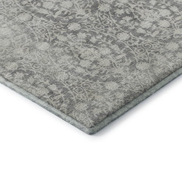 HomeRoots 5' X 8' Gray And Ivory Damask Area Rug - Washable, UV Protected, Stylish & Durable for Homes 692096