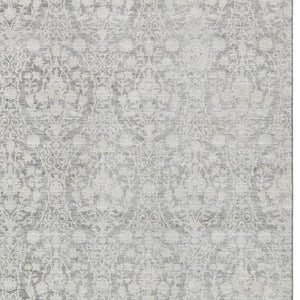 HomeRoots 5' X 8' Gray And Ivory Damask Area Rug - Washable, UV Protected, Stylish & Durable for Homes 692096