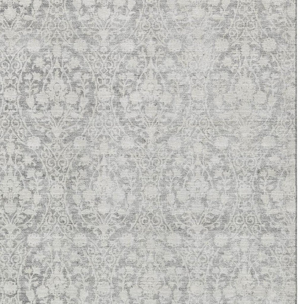 HomeRoots 5' X 8' Gray And Ivory Damask Area Rug - Washable, UV Protected, Stylish & Durable for Homes 692096