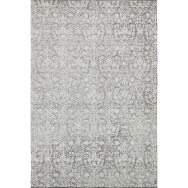 HomeRoots 5' X 8' Gray And Ivory Damask Area Rug - Washable, UV Protected, Stylish & Durable for Homes 692096