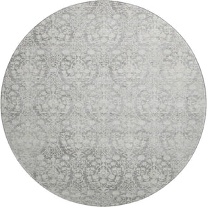 HomeRoots 8' Gray and Ivory Damask Washable Round Rug with UV Protection - Durable, Stylish, and Easy Care! 692097