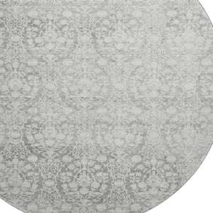 HomeRoots 8' Gray and Ivory Damask Washable Round Rug with UV Protection - Durable, Stylish, and Easy Care! 692097