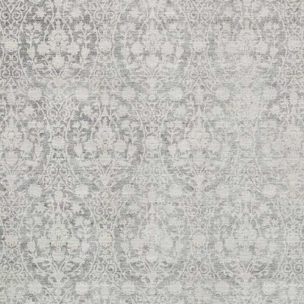 HomeRoots 8' Gray and Ivory Damask Area Rug - Washable, UV-Protected, Stain-Resistant, Family-Friendly Design 692098