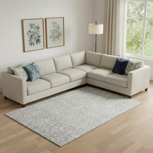HomeRoots 9' X 12' Gray and Ivory Damask Area Rug – Washable, UV Protected, Durable for Family Spaces & Style 692099
