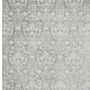 HomeRoots 9' X 12' Gray and Ivory Damask Area Rug – Washable, UV Protected, Durable for Family Spaces & Style 692099