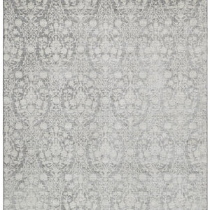 HomeRoots 9' X 12' Gray and Ivory Damask Area Rug – Washable, UV Protected, Durable for Family Spaces & Style 692099