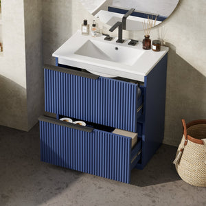 English Elm Christopher Knight Home® - 30" Freestanding Bathroom Vanity With Ceramic Sink, Soft-Close Drawers & Elegant Fluted Design In Blue N817P288915B