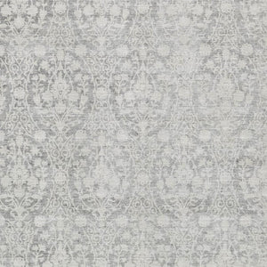HomeRoots 10' X 14' Gray And Ivory Damask Area Rug - Washable, Stain Resistant, UV Protection for Family Homes 692100