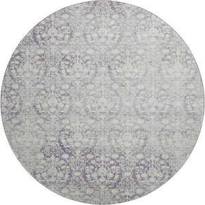 HomeRoots 8' X 8' Elegant Plum and Ivory Damask Round Rug - Washable, UV Protected, Non-Slip, Stain Resistant 692103
