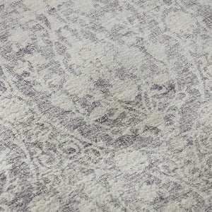 HomeRoots 8' X 8' Elegant Plum and Ivory Damask Round Rug - Washable, UV Protected, Non-Slip, Stain Resistant 692103