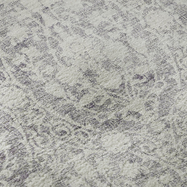 HomeRoots 8' X 8' Elegant Plum and Ivory Damask Round Rug - Washable, UV Protected, Non-Slip, Stain Resistant 692103