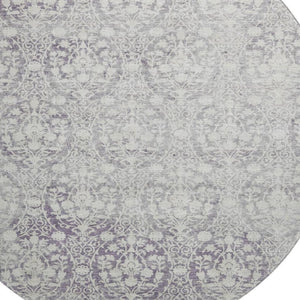 HomeRoots 8' X 8' Elegant Plum and Ivory Damask Round Rug - Washable, UV Protected, Non-Slip, Stain Resistant 692103