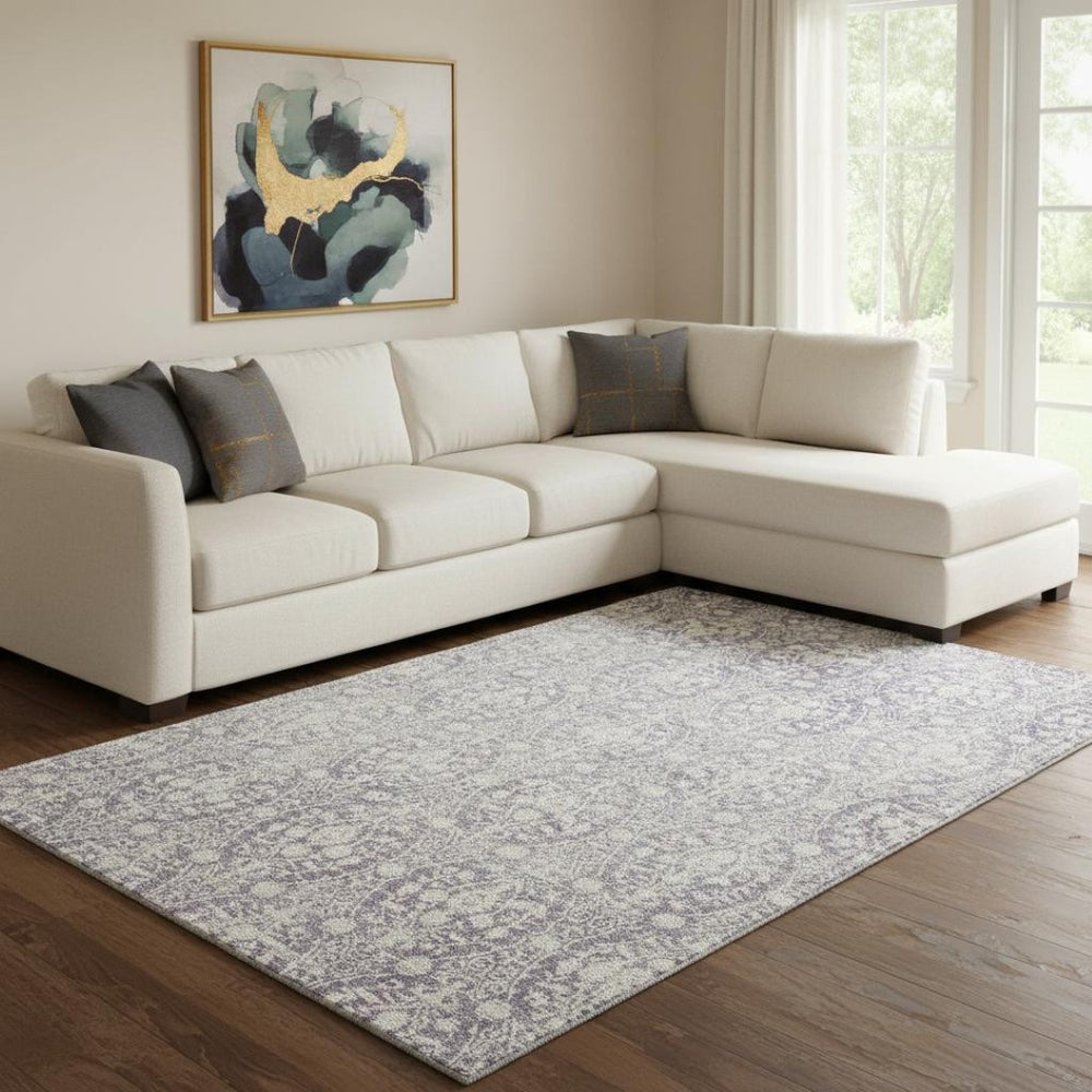 HomeRoots 8' Plum And Ivory Damask Area Rug - Washable, UV-Protected, Durable & Stylish for Busy Homes 692104