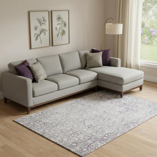 HomeRoots 9' X 12' Damask Washable Area Rug in Plum & Ivory - Stylish, Durable, UV Protected for Busy Homes 692105
