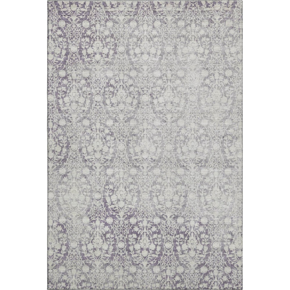 HomeRoots 9' X 12' Damask Washable Area Rug in Plum & Ivory - Stylish, Durable, UV Protected for Busy Homes 692105