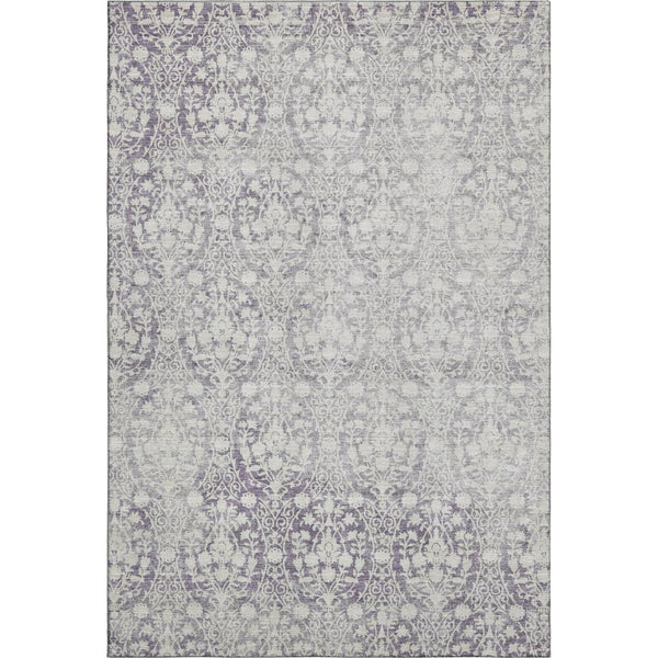 HomeRoots 9' X 12' Damask Washable Area Rug in Plum & Ivory - Stylish, Durable, UV Protected for Busy Homes 692105