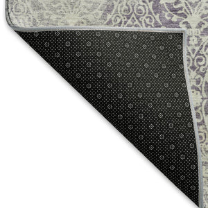 HomeRoots 9' X 12' Damask Washable Area Rug in Plum & Ivory - Stylish, Durable, UV Protected for Busy Homes 692105