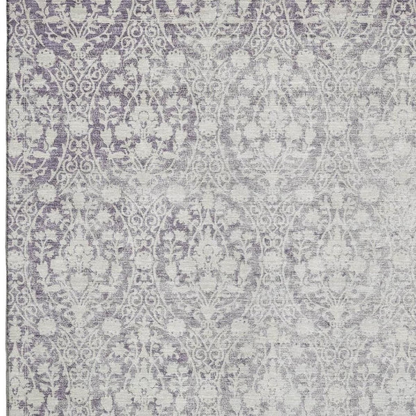 HomeRoots 9' X 12' Damask Washable Area Rug in Plum & Ivory - Stylish, Durable, UV Protected for Busy Homes 692105