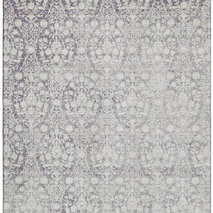 HomeRoots 9' X 12' Damask Washable Area Rug in Plum & Ivory - Stylish, Durable, UV Protected for Busy Homes 692105