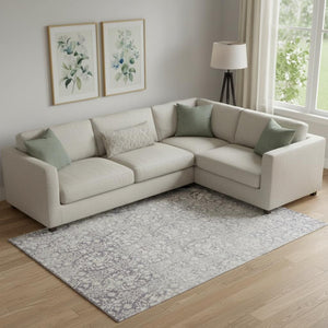 HomeRoots 10' X 14' Elegant Plum and Ivory Damask Area Rug - Washable, UV-Protected, Pet-Friendly Design! 692106