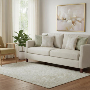 HomeRoots 5' X 8' Tan and Ivory Damask Area Rug - Washable, UV Protected, Durable for High-Traffic Spaces 692108