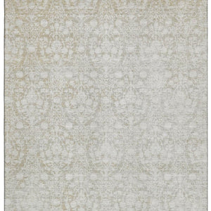 HomeRoots 5' X 8' Tan and Ivory Damask Area Rug - Washable, UV Protected, Durable for High-Traffic Spaces 692108