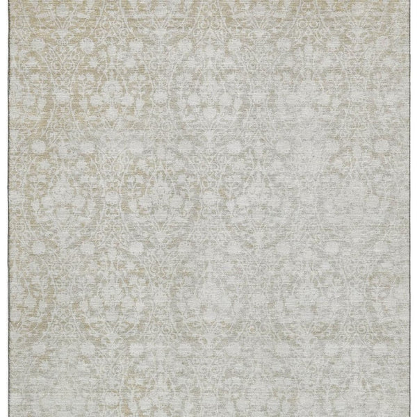 HomeRoots 5' X 8' Tan and Ivory Damask Area Rug - Washable, UV Protected, Durable for High-Traffic Spaces 692108