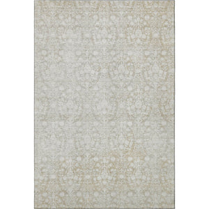 HomeRoots 5' X 8' Tan and Ivory Damask Area Rug - Washable, UV Protected, Durable for High-Traffic Spaces 692108