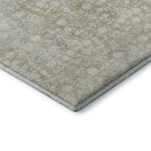 HomeRoots 8' X 8' Tan And Ivory Damask Round Rug - Washable, Durable, UV Protected for Elegant Spaces 692109