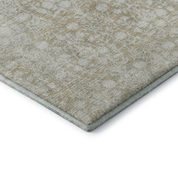 HomeRoots 8' X 8' Tan And Ivory Damask Round Rug - Washable, Durable, UV Protected for Elegant Spaces 692109